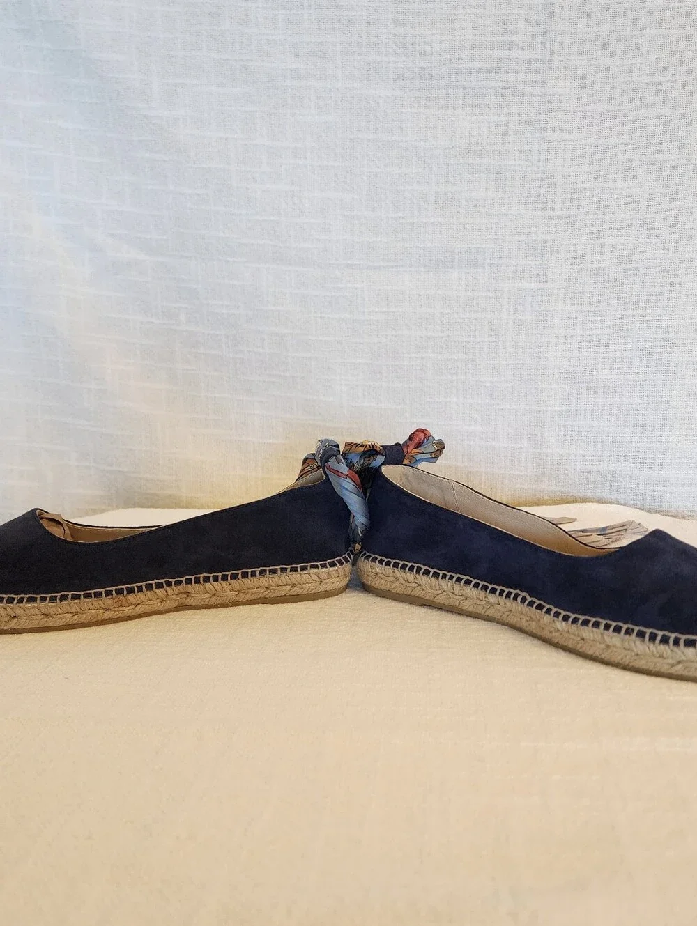 NWOB Gaimo Navy Suede Ballet Espadrilles W/ Fabric Ankle Straps 37 (6 US) A463